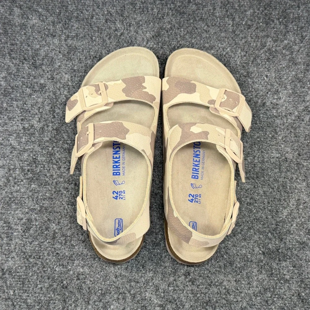 Birkenstock Milano Sandals Mens 9 Desert Soil Grey Taupe Camouflage Soft Footbed